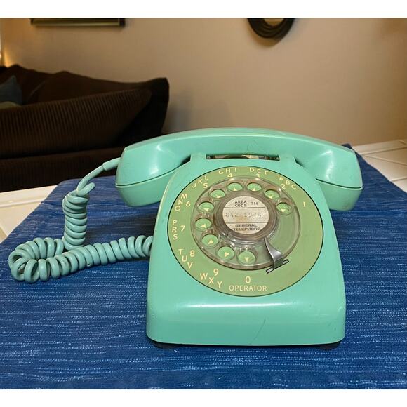 Untested Vtg General Electric Rotary Dial Telephone Turquoise 1950's MCM 50B